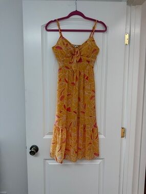 AUW Yellow Floral Tie-Front Midi Dress
